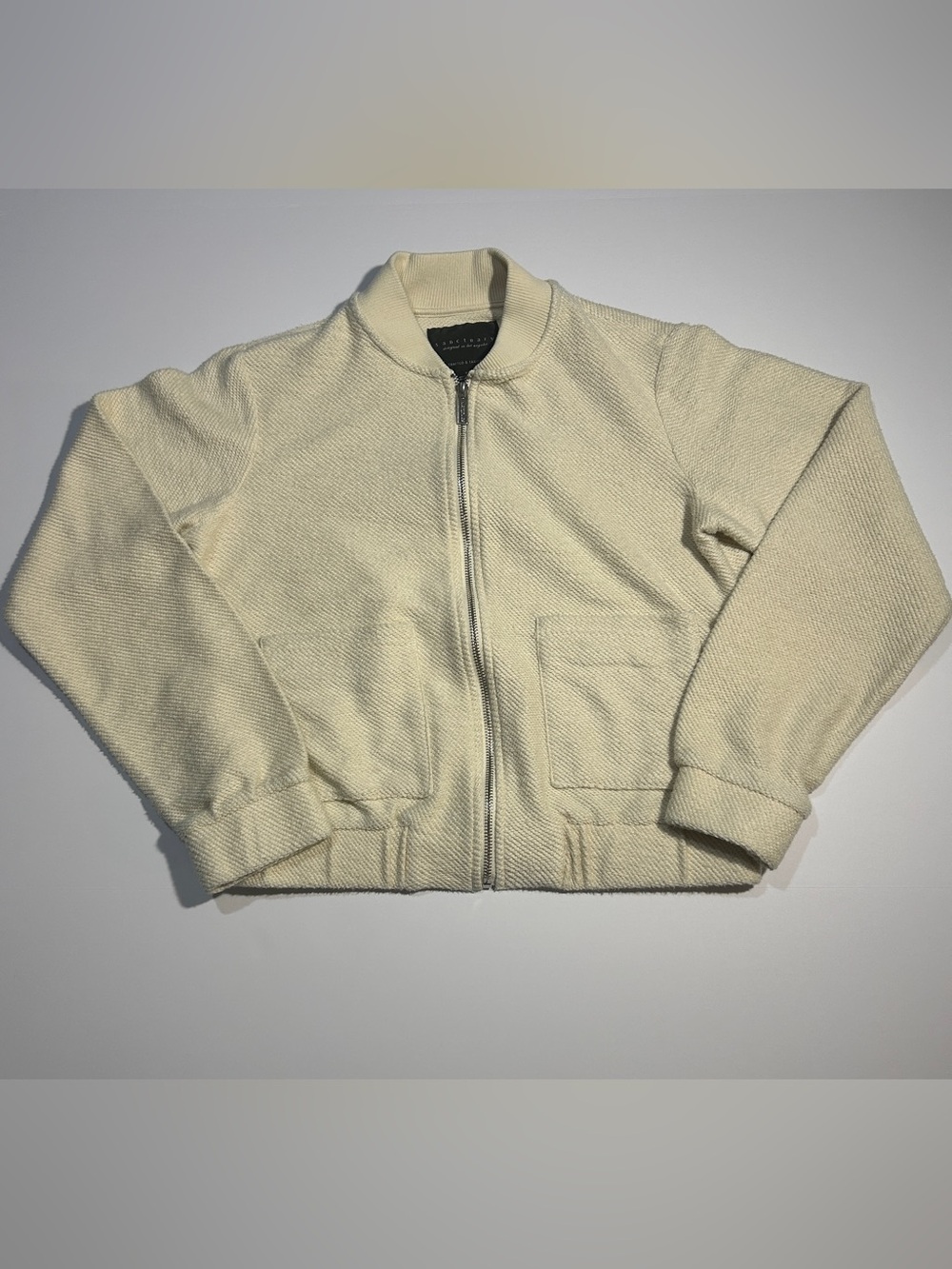 Sanctuary Casey Knit Bomber Jacket Almond Cream Women's Size XS